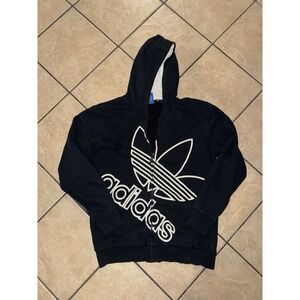 Adidas Originals Trefoil Full Zip Hoodie Black White Logo Sweatshirt Mens XL